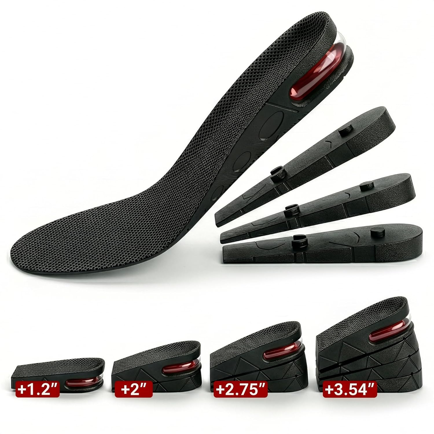 4-Layer Height Increase Insoles for Men & Women, 1.2-3.54 in (3-9 cm) | Adjustab