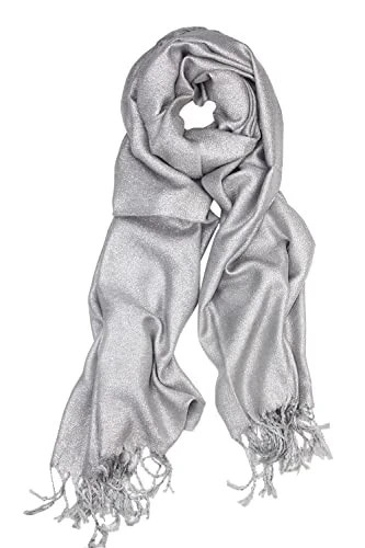 Sparkly Metallic Pashmina Shawl Wrap for Women – Elegant Scarf for Silver