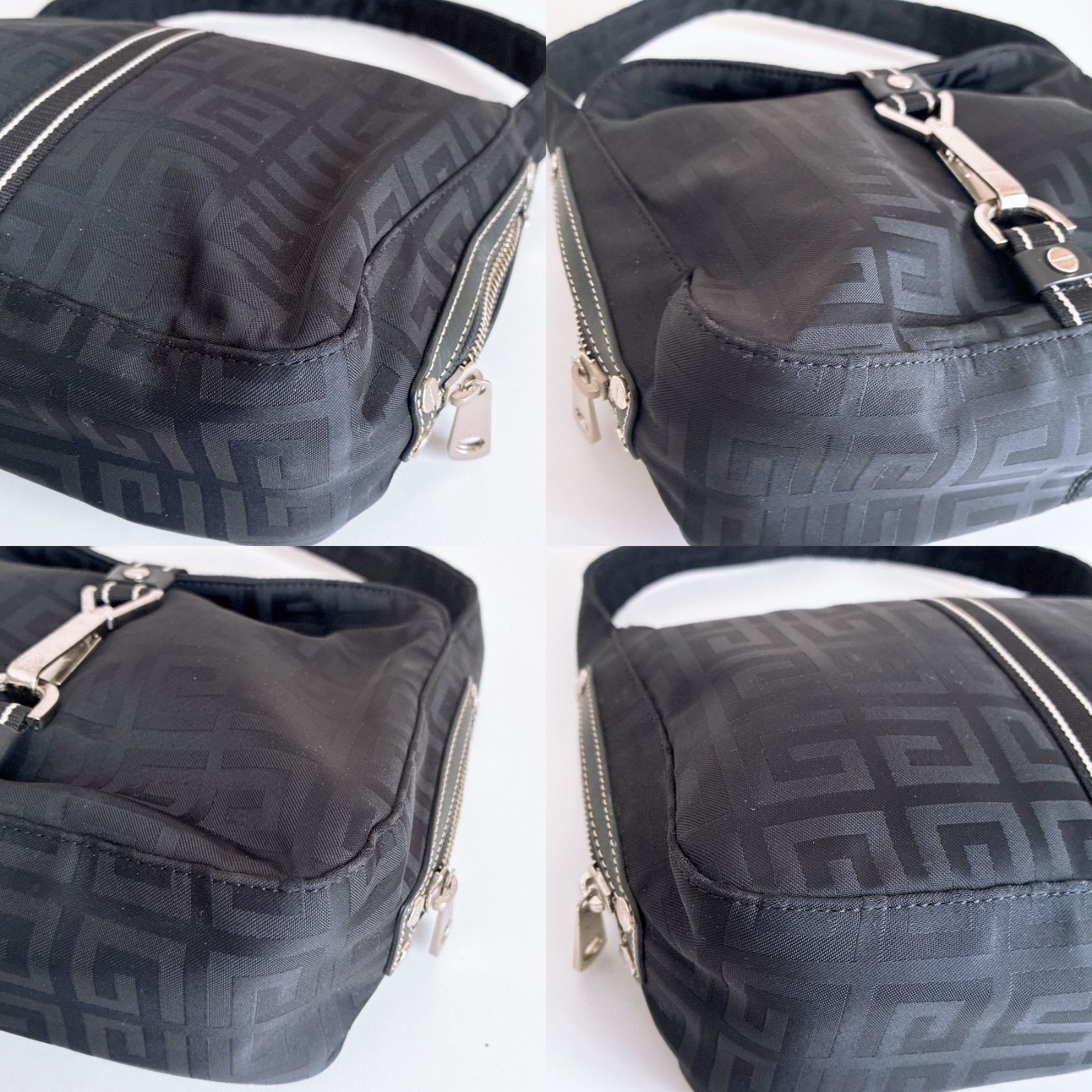 GIVENCHY One Shoulder Bag Purse 4G Logo All Over Print Half Moon Black Authentic