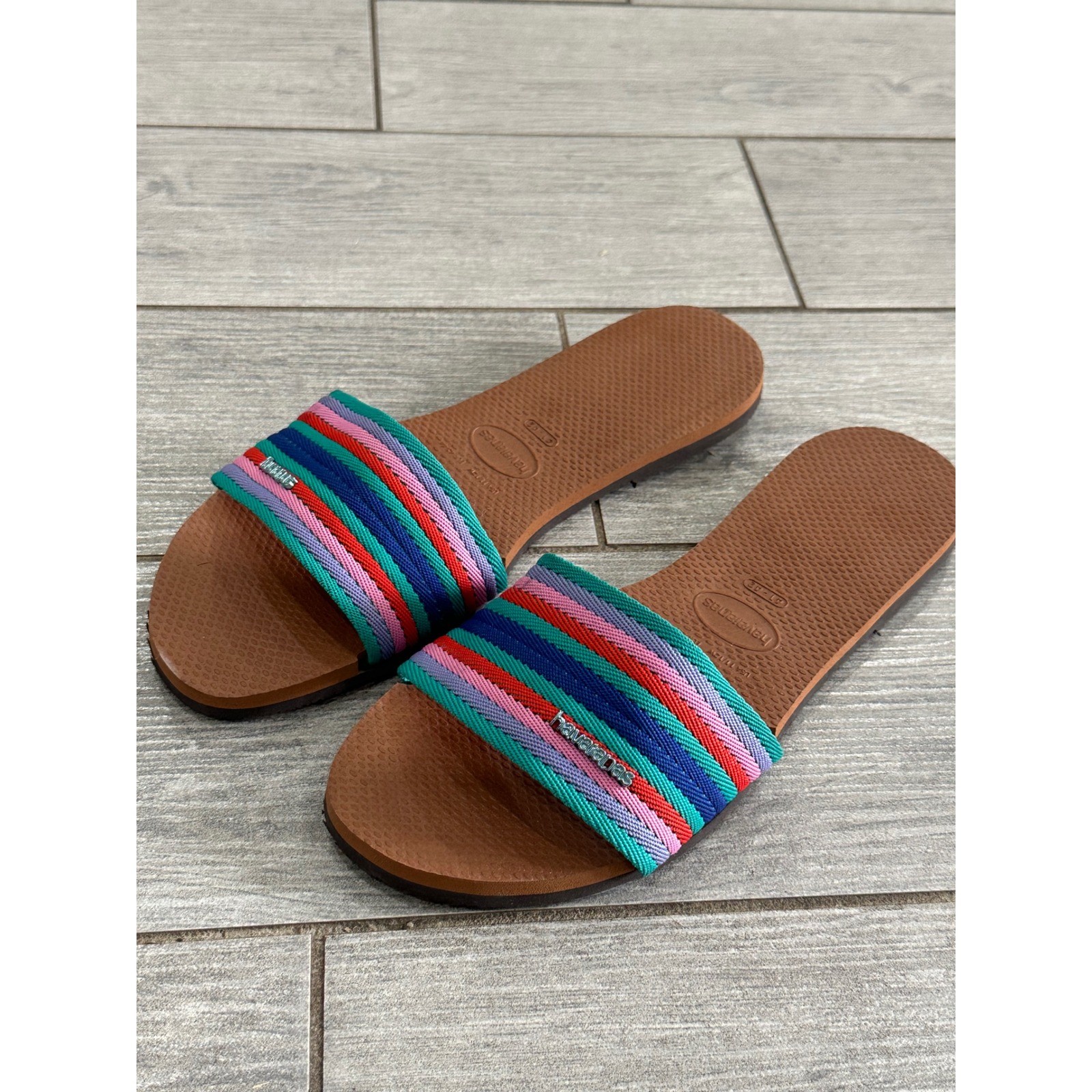 Havaianas You Malta Mix Multi Stripe Slide Sandals Women 11/12 New!