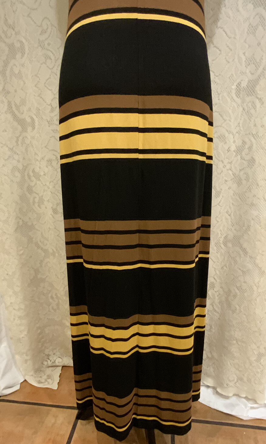 Karen Kane Black, brown, Yellow striped sleeveless maxi dress, Size XL