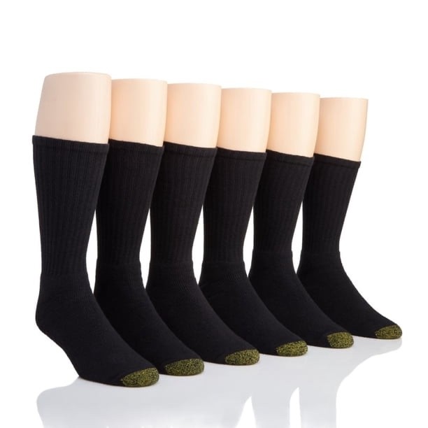 Goldtoe Harrington Crew Mens Black socks 6 pairs pack 3400S size 6-12.5