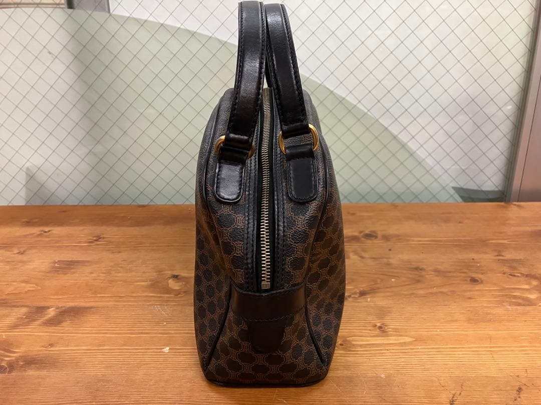 CELINE Mini Boston Bag Macadam PVC Leather Brown Authentic From Japan used