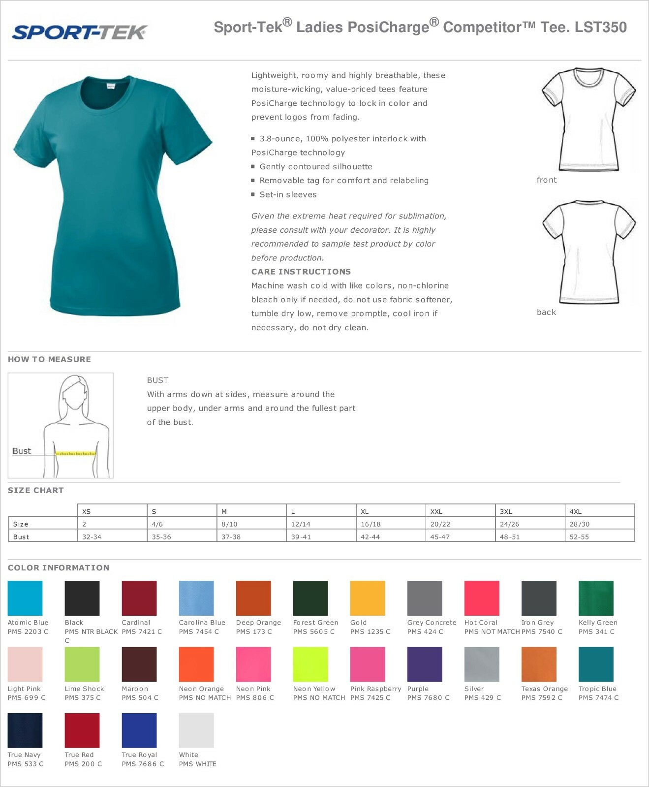 Sport-Tek Womens Dry Fit Workout PosiCharge Moisture Wicking T-Shirt M-LST350