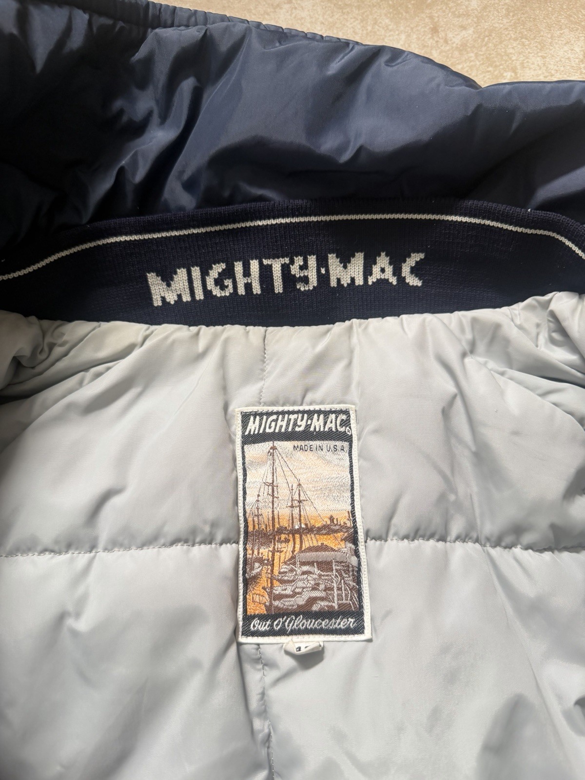 Mighty-Mac Men’s Blue Down Puffer Jacket Full Zip Toggle Stand Collar Lined 42