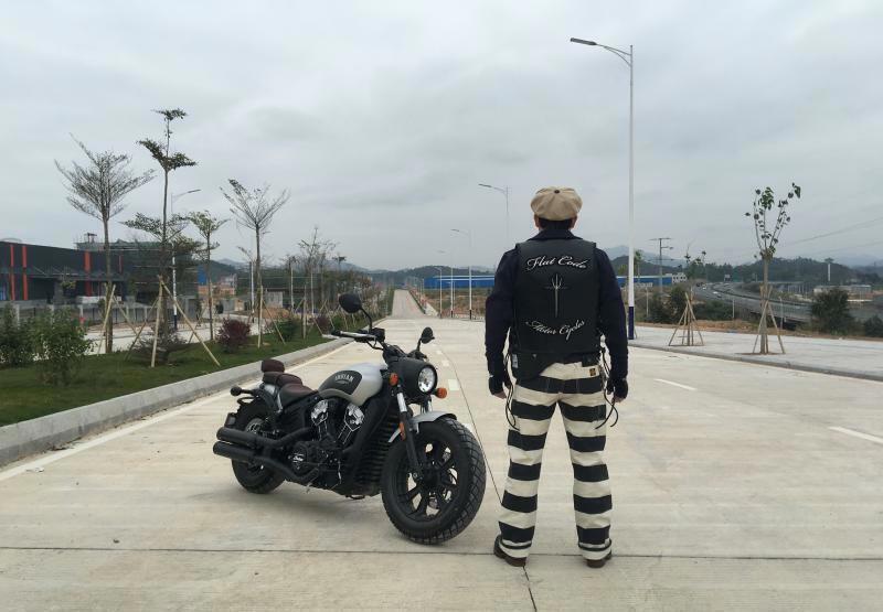 BOB DONG Retro Prisoner Striped Motorcycle Pants Men Casual Biker Trousers Thick