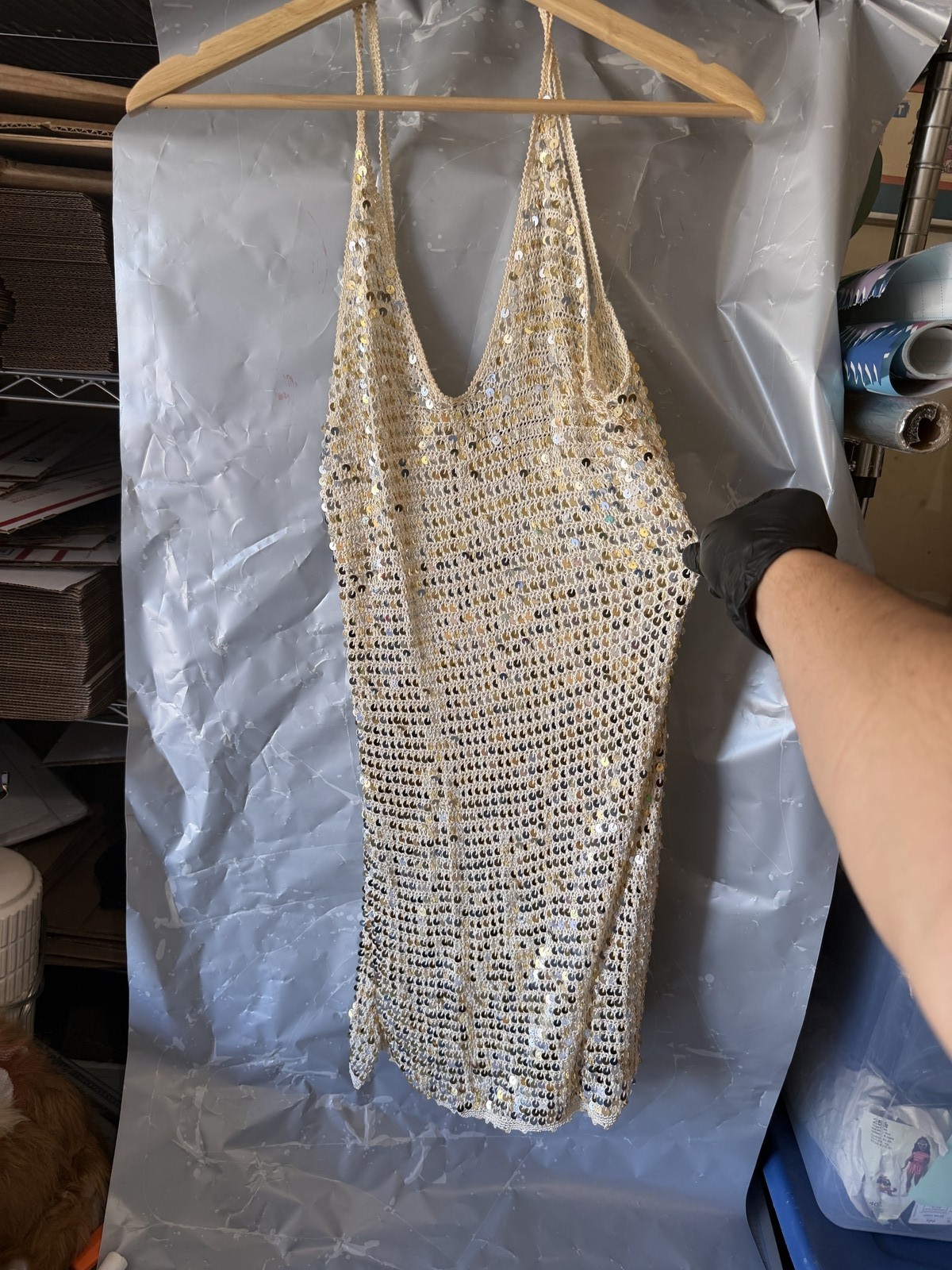 Retrofête Sequin Mini Dress XS/S V-Neck Sleeveless Viscose Gold Sparkly