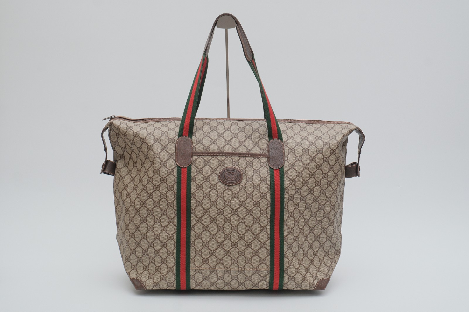 Vintage Gucci Travel Boston Tote Shoulder Bag GG Web Sherry Line 156.19