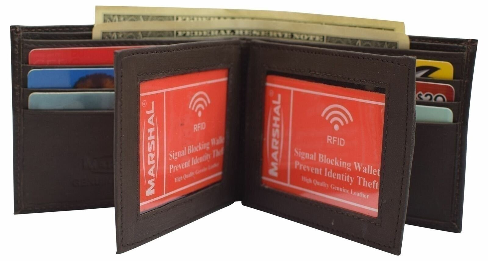 RFID Blocking Men’s Leather Wallet Bifold Multi Card ID Holder