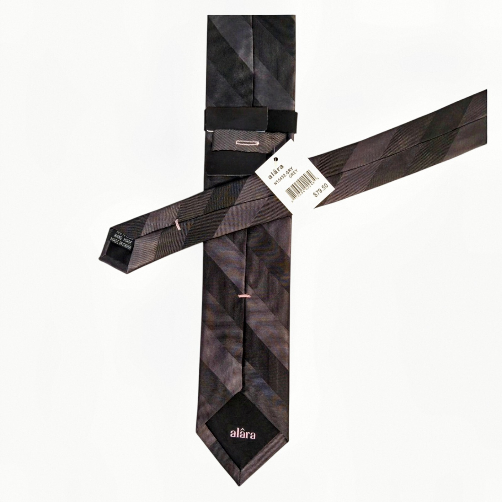 ALARA Mens Silk Tie Necktie Charcoal Gray Tonal Repp Stripe Slim 2.75 Designer