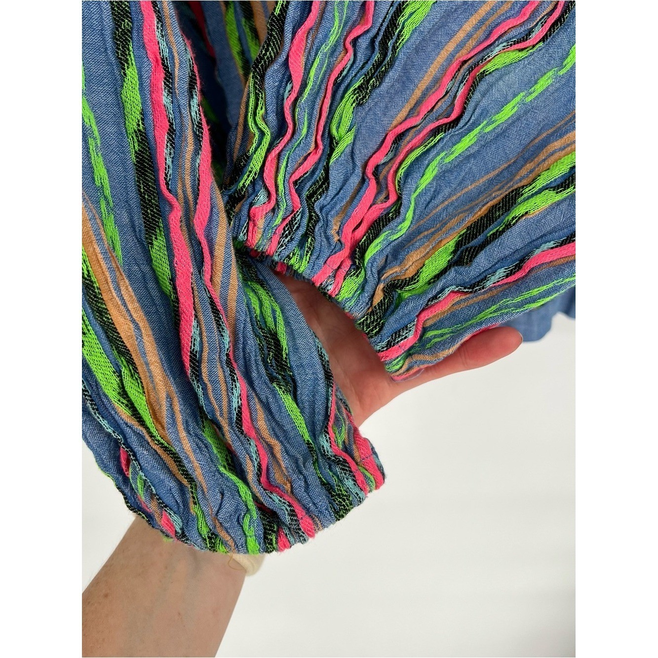 Anthropologie Devotion TWINS Opalios Blue Multicolor Neon Cotton Blouse