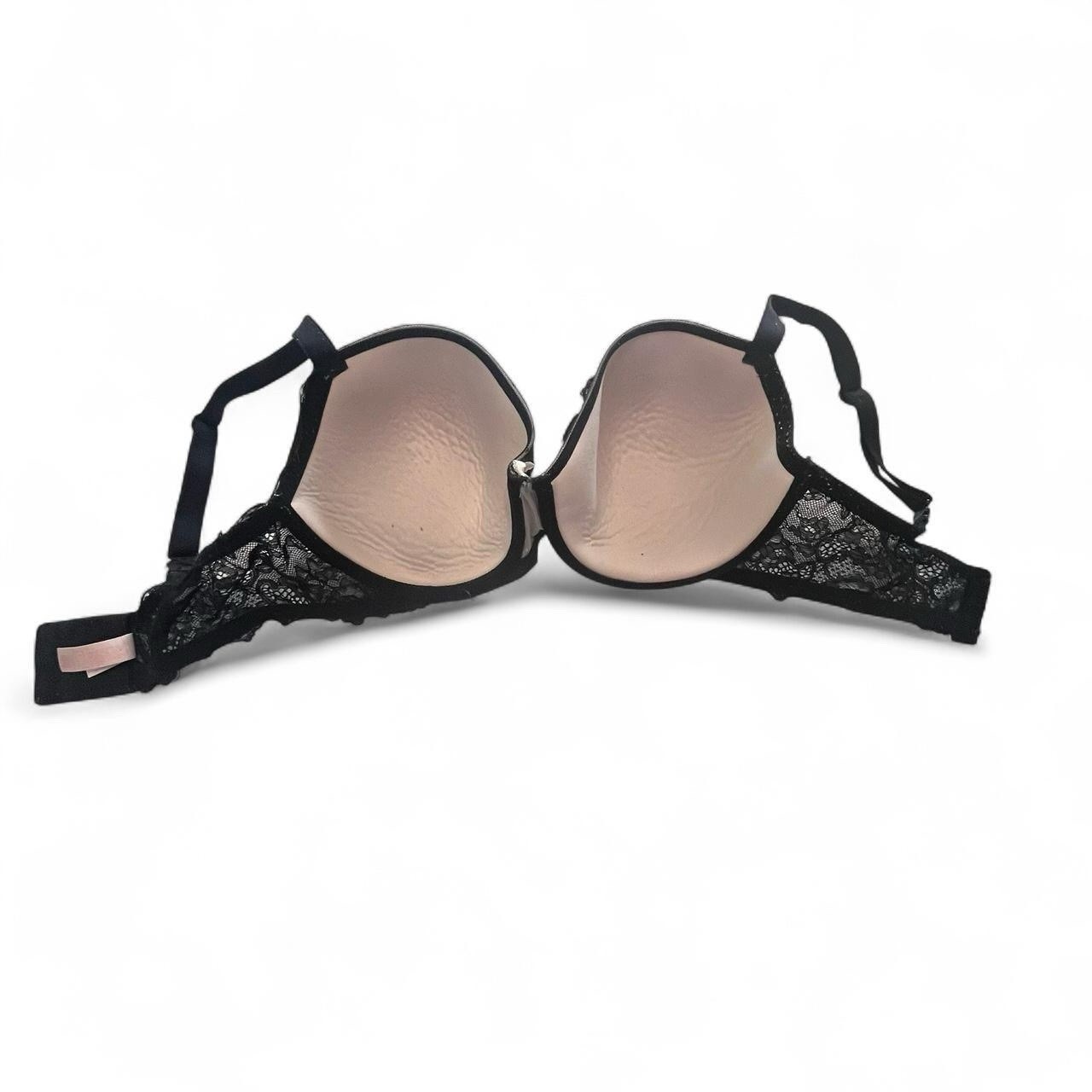 Victoria’s Secret Light Pink Bra 36DD Black Lace Trim White Bow Lined Underwire