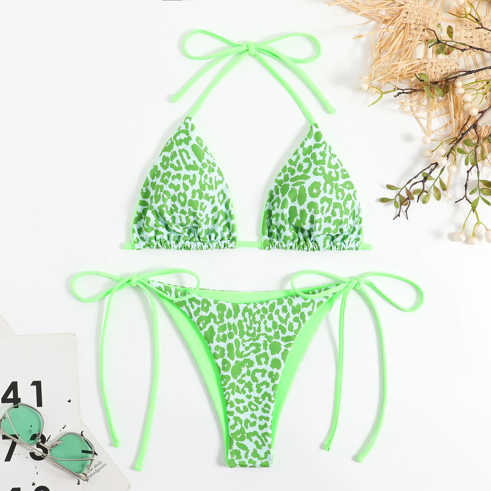 Womens Sexy Push Up Bikini String Swimsuit Thong Swimwear Leopard Bathing Suits