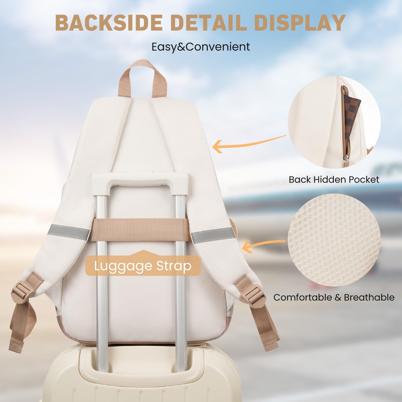 WINDARS School Backpack for Teen Girls, Cute College 15.6 inch, Beige Khaki