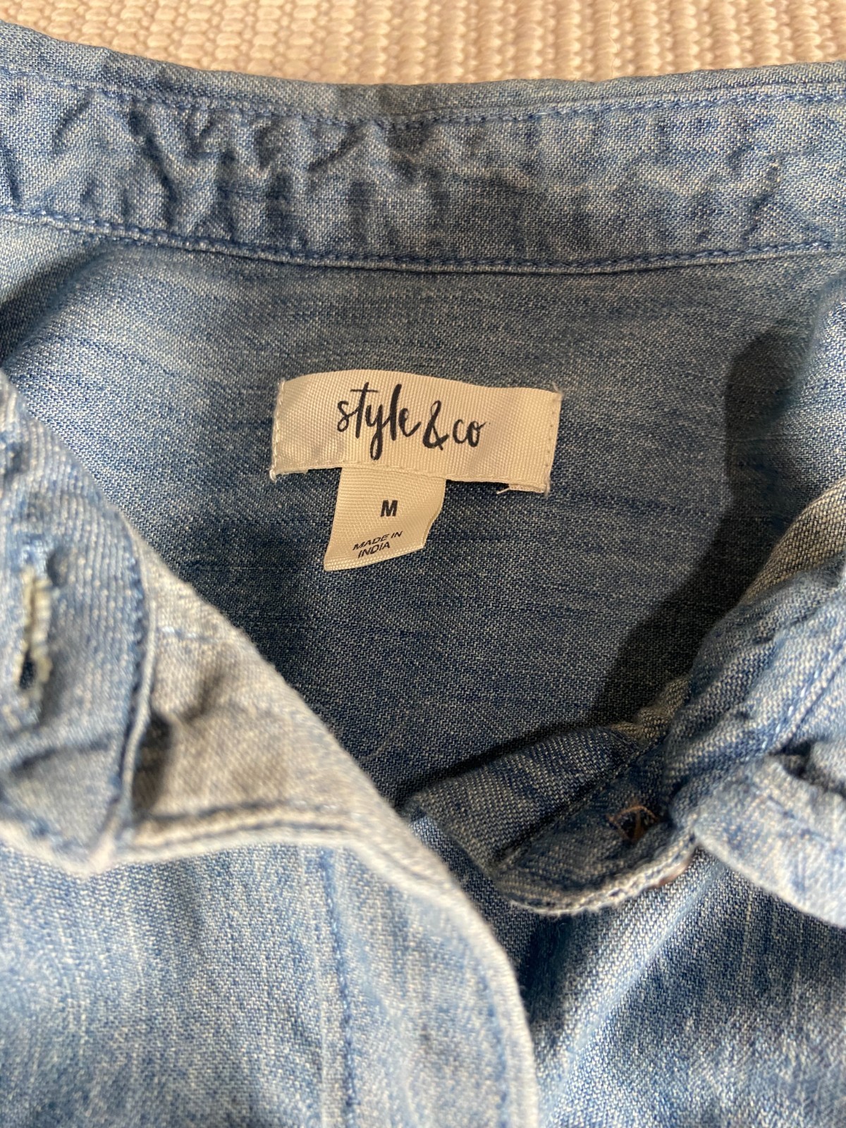 Style & Co Women’s 100% Cotton Chambray Button Down Shirt Blue Long Sleeve Mediu