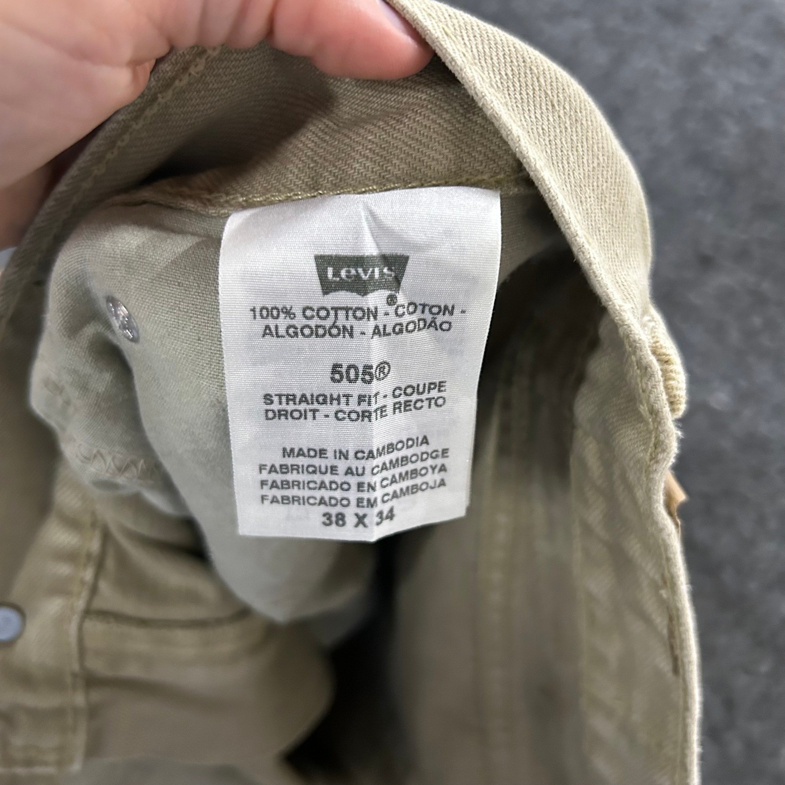Levi’s Pants Mens Size 38×34 Khaki Beige 505 Straight Fit Cotton Casual Workwear