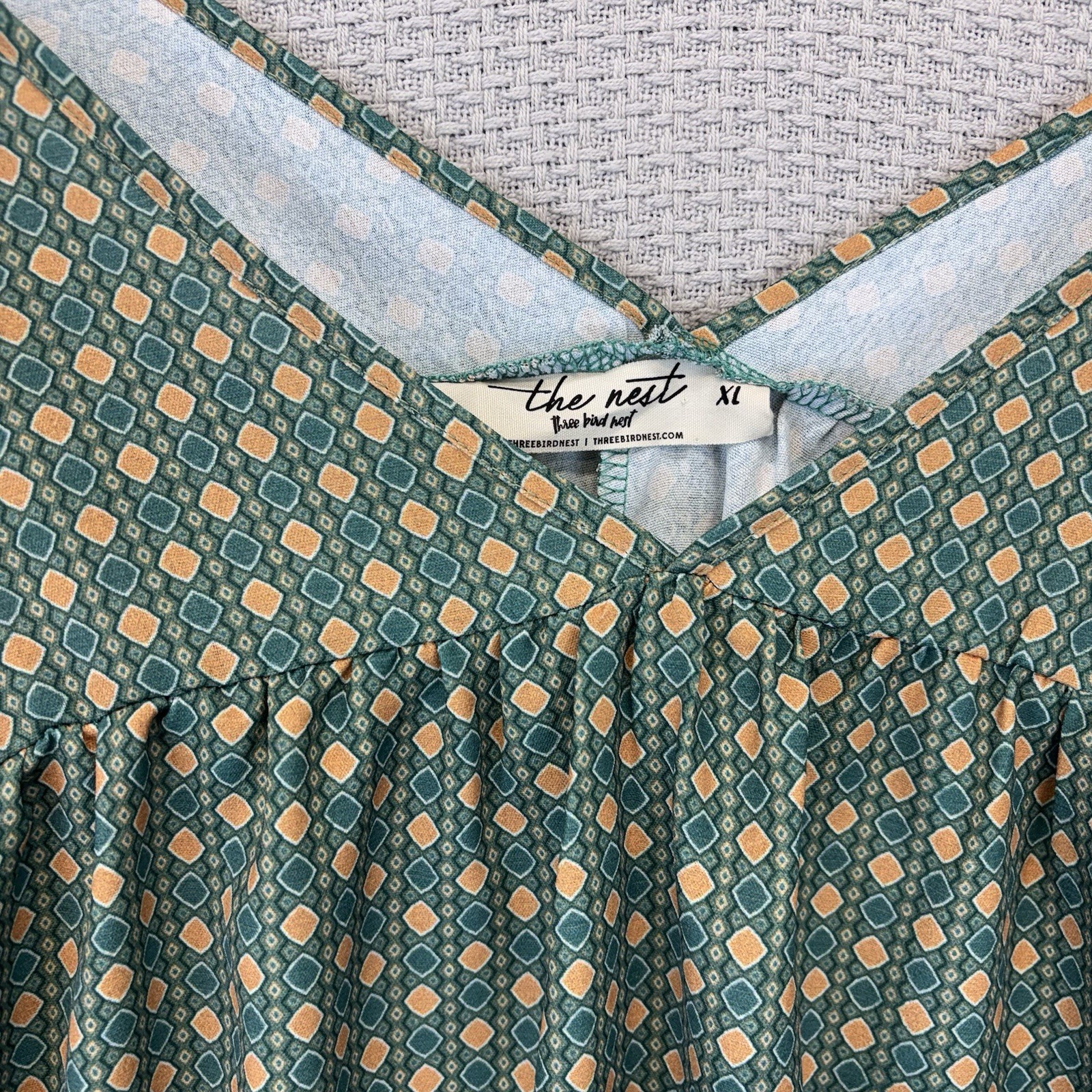 Three Bird Nest Women’s Kendrix Top Blouse Green Yellow Geometric Flowy Boho XL