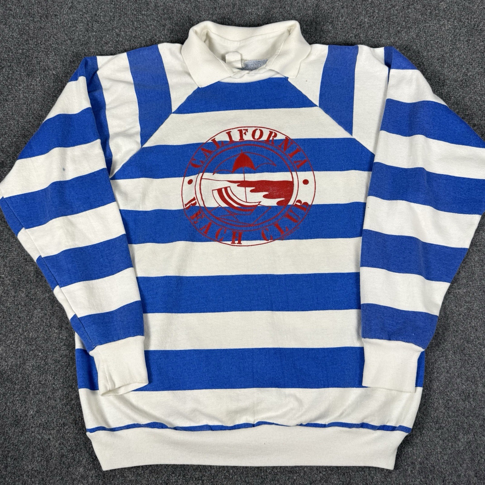 Vintage 80s California Beach Club Striped Sweatshirt Rugby Polo