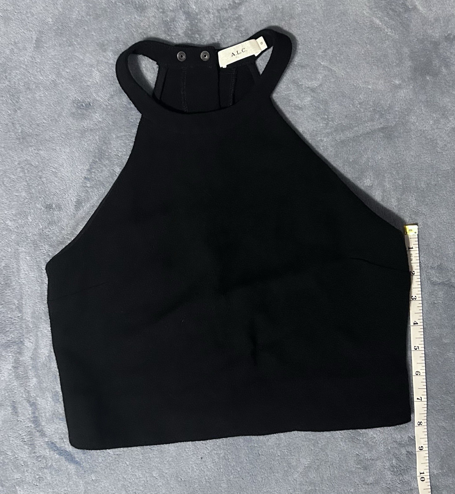 A.L.C. Women’s Black Sleeveless Mock Neck Cropped Knit Button Back Top Size 0