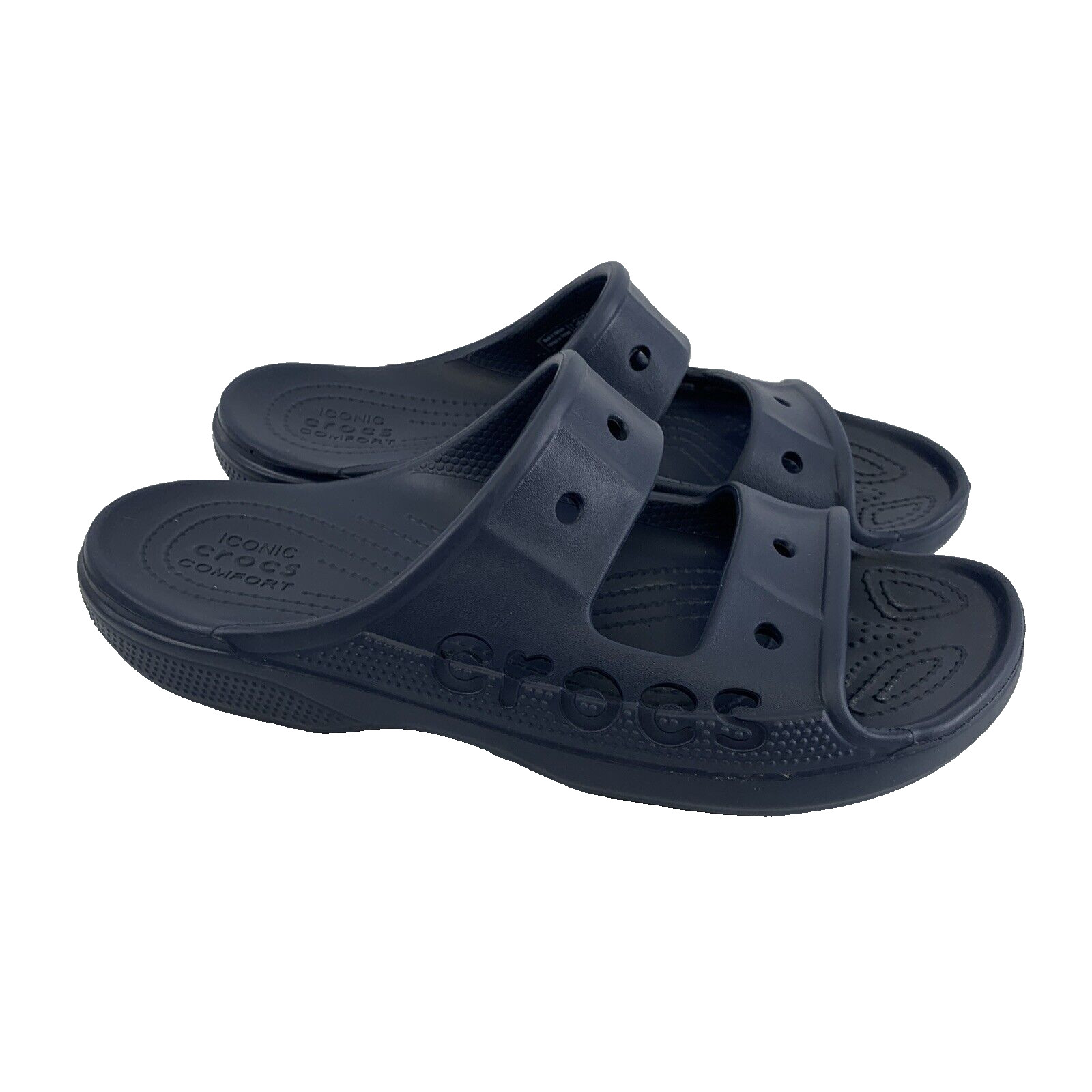 Crocs Baya Slide Sandal Navy Blue Double Strap 207627 Unisex Womens 9 Mens 7