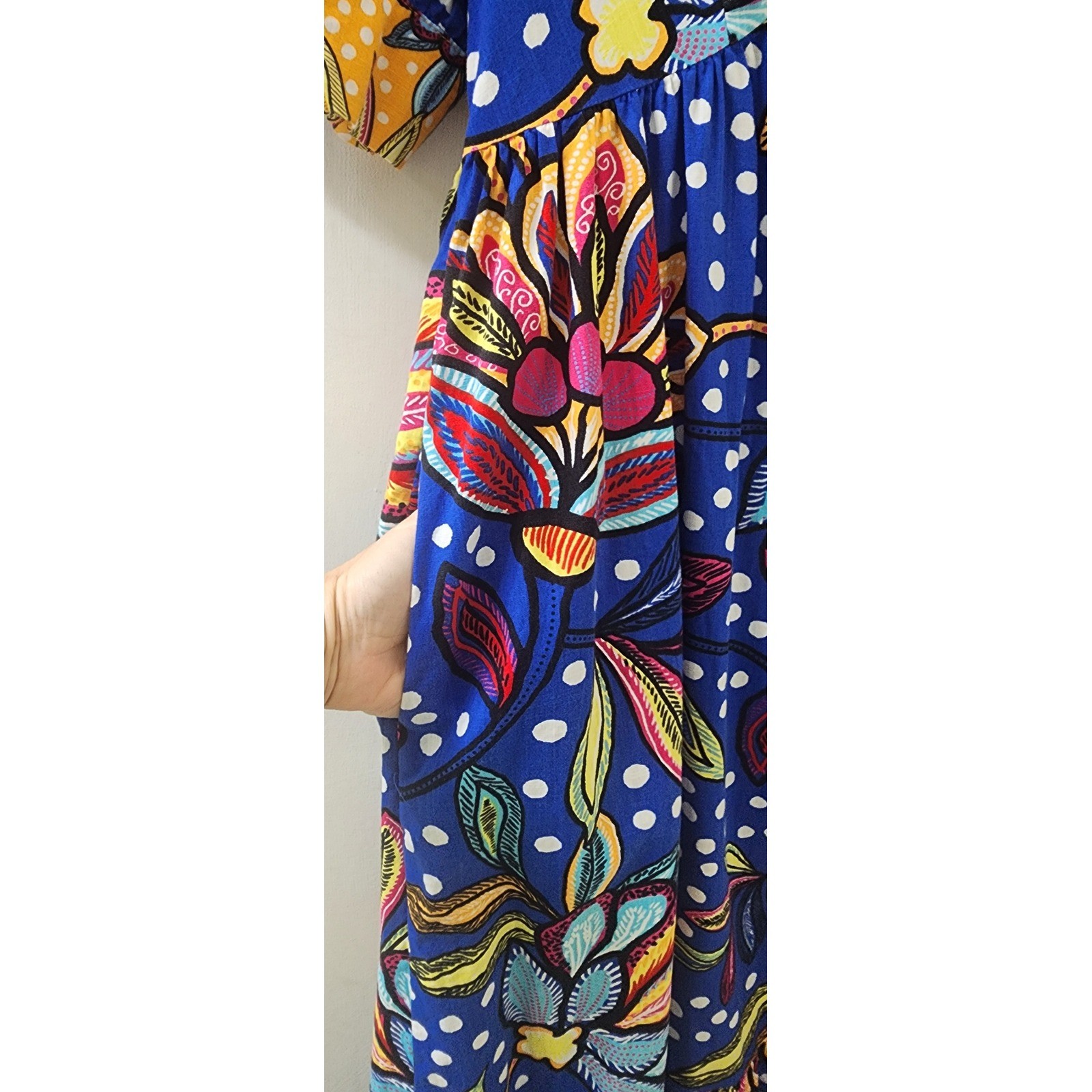 Tabitha Brown for Target Floral Polka Dot Maxi Dress Blue Size 4 V-Neck Pockets
