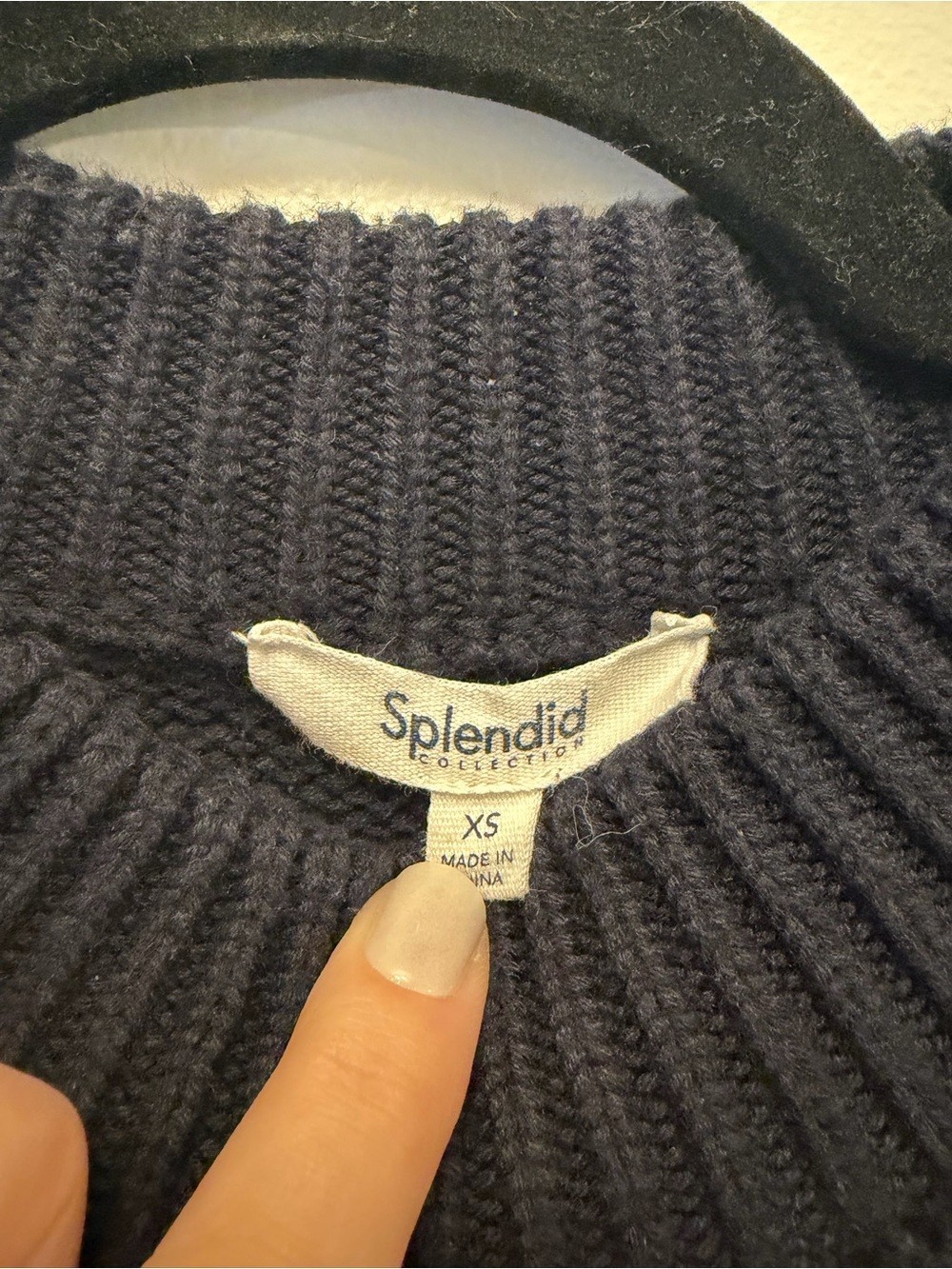 Splendid Navy Black Textured Knit Crewneck Sweater Women’s XS Relaxed Fit