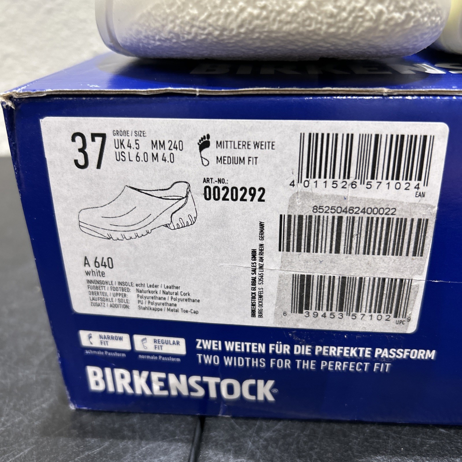 Birkenstock A640 White Reinforced Steel Toes EU 37 US W6 M4