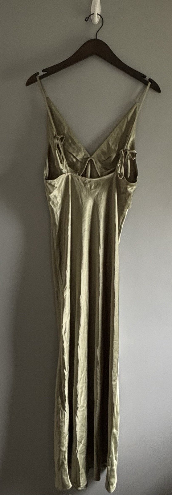 Reformation Madrigal Artichoke Green Satin Maxi Slip Dress Tie Strap Size M New