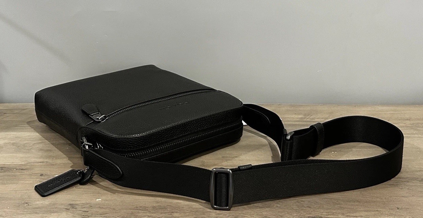 COACH Houston Flight Bag In Refined Pebble Leather Crossbody 4011 Gunmetal/Black