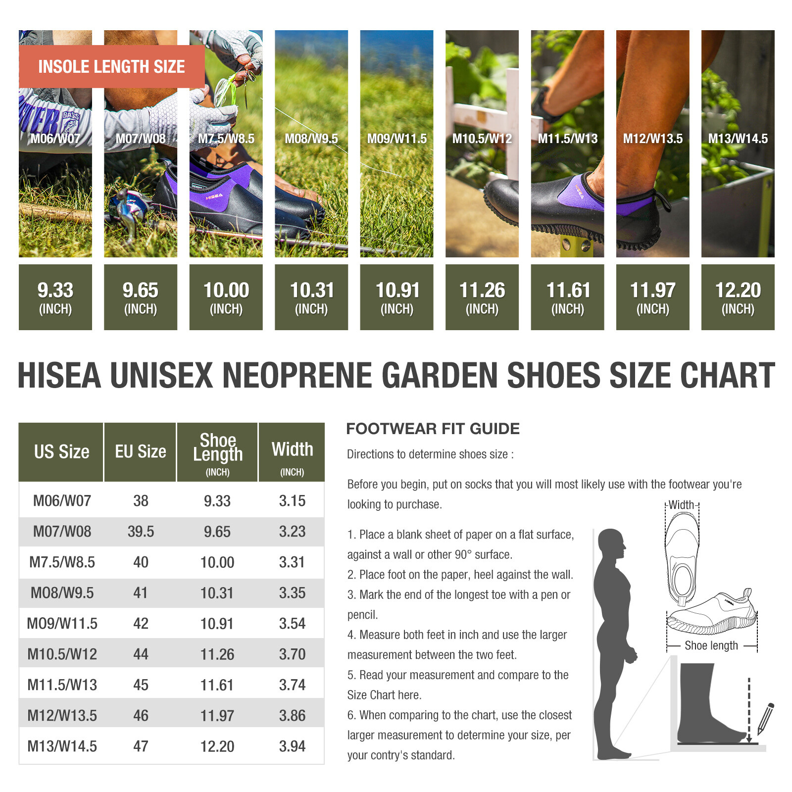 HISEA Unisex Garden Shoes Waterproof Anti-Slip Ankle Rubber Rain Boot Farm Yard