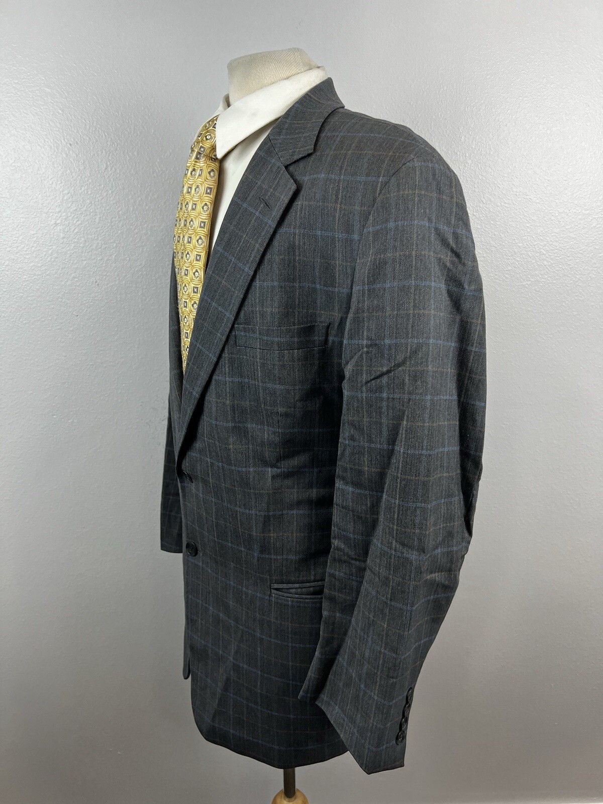 Tom James Corporate Image Men’s Gray Windowpane Wool Sport Coat Blazer Size 42 L
