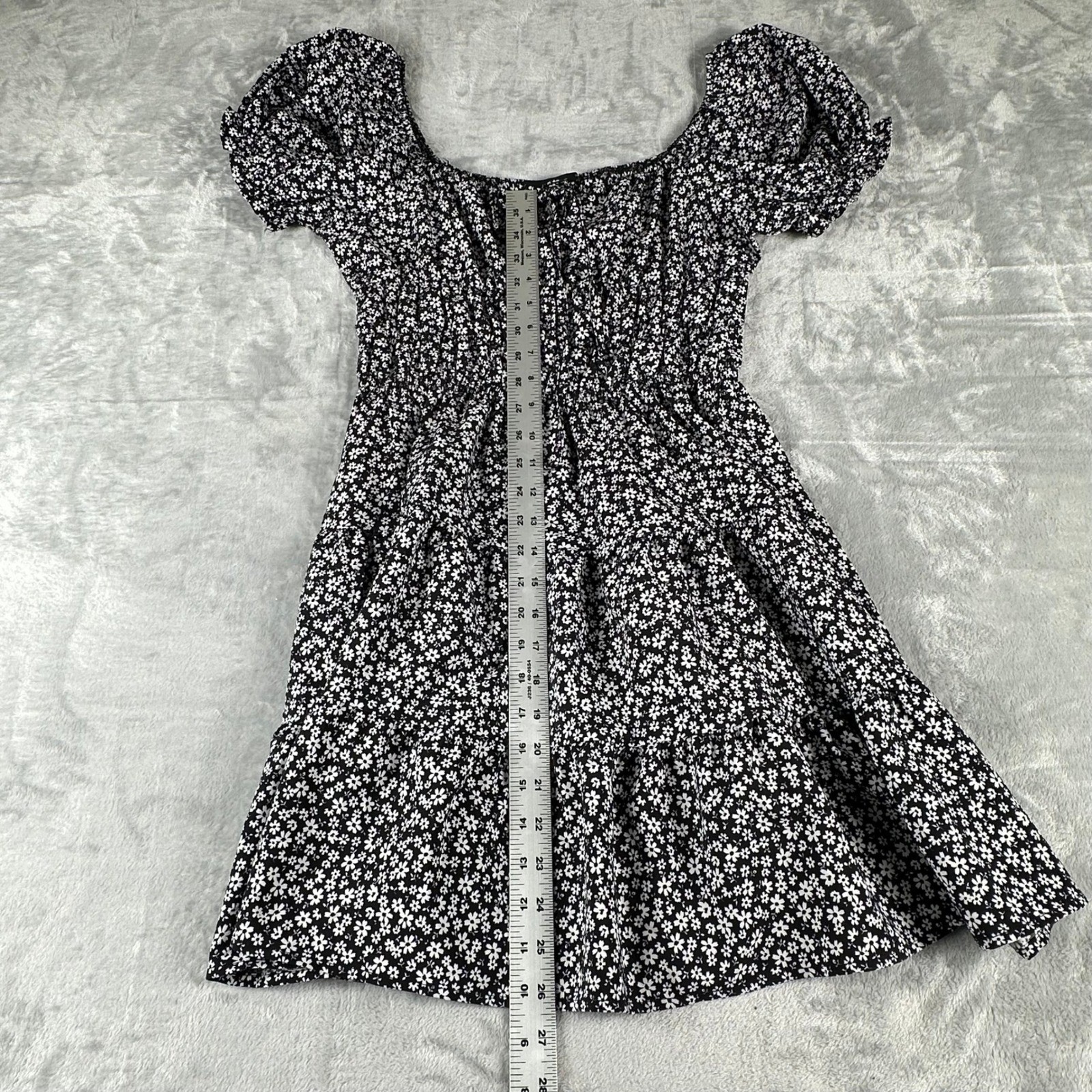 Hesperus Floral Mini Dress Womens L Black White Cottagecore Boho Y2K Babydoll
