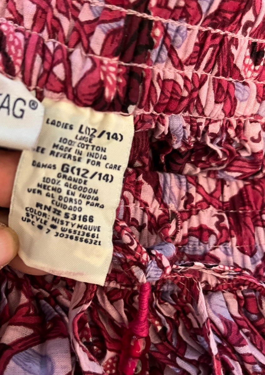 White Stag Mystic Mauve 100% Cotton Print Broom Skirt Boho Chic Size 12/14