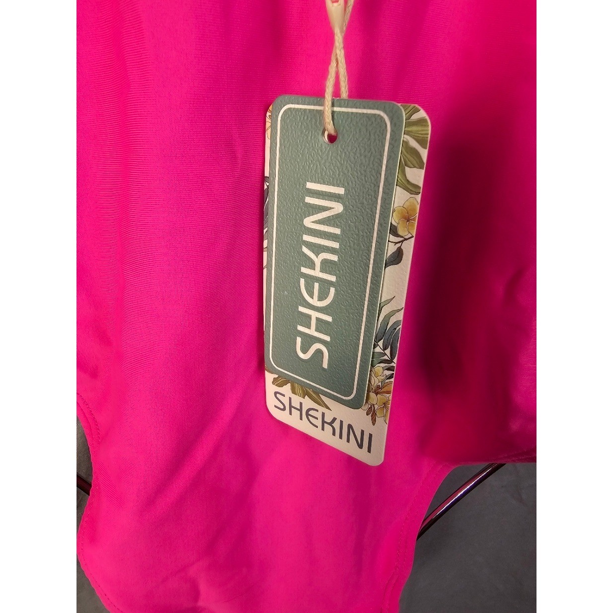 Shekini Womens Hot Pink Scoop Neck Deep U-Back One Piece Swimsuit Size S NWT