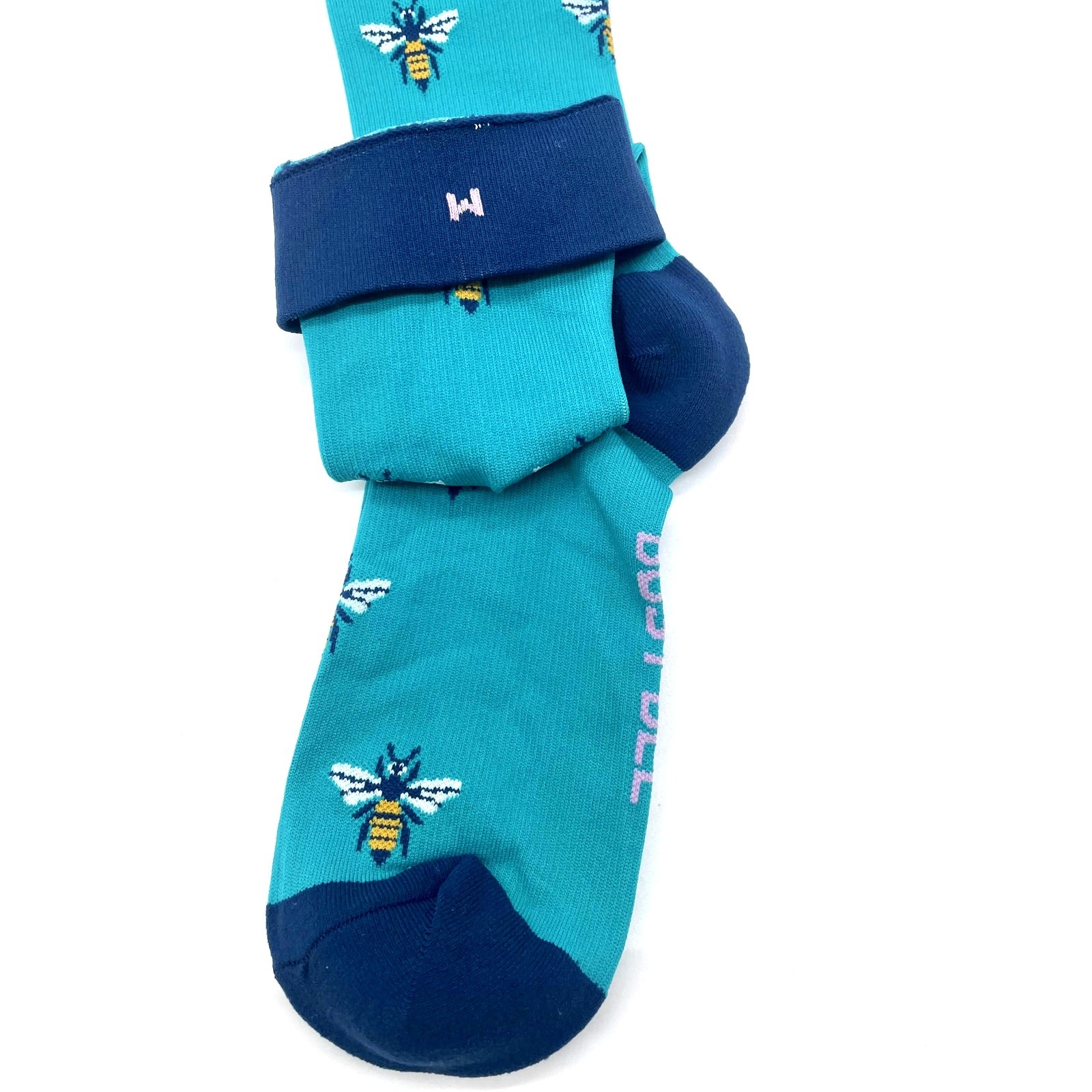 1 Pair FIGS Compression ‘Bee’ Blue Green Socks Size Medium