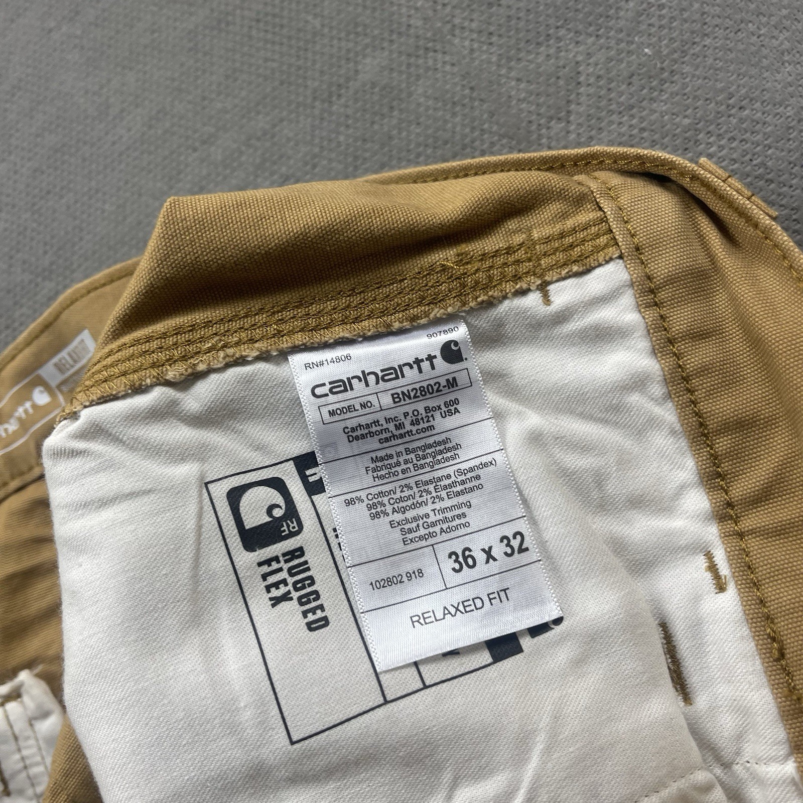 Carhartt Rugged Flex Double Front Pants Mens 36×32 Brown Duck Canvas 102802-918