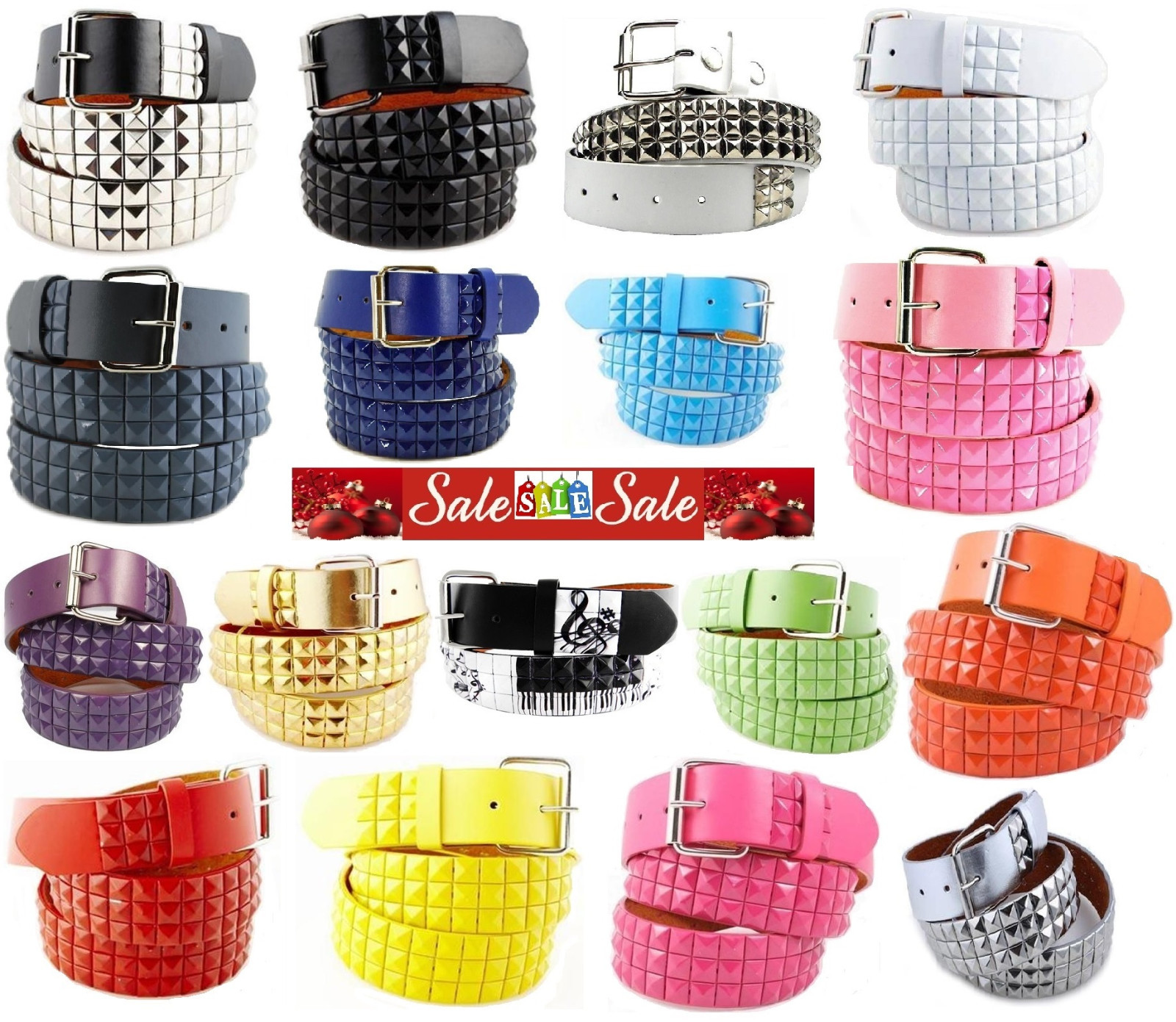 New 3Rows Metal Pyramid Studded Leather Belt Unisex Men Women Punk Rock Goth Emo