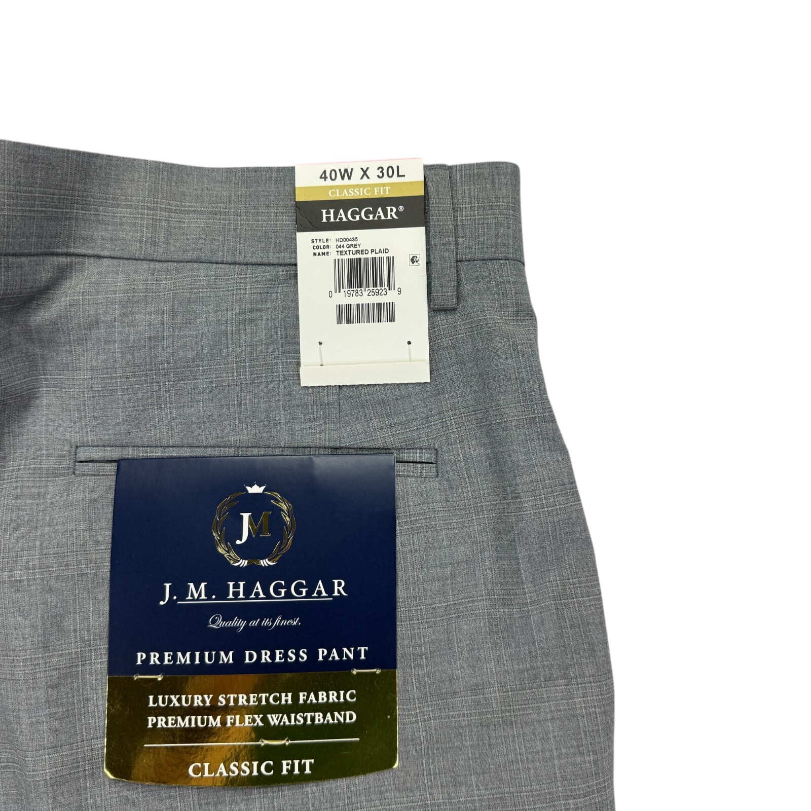 Haggar Mens 4-Way Stretch Textured Plaid Classic Fit Dress Pants Gray 40×30