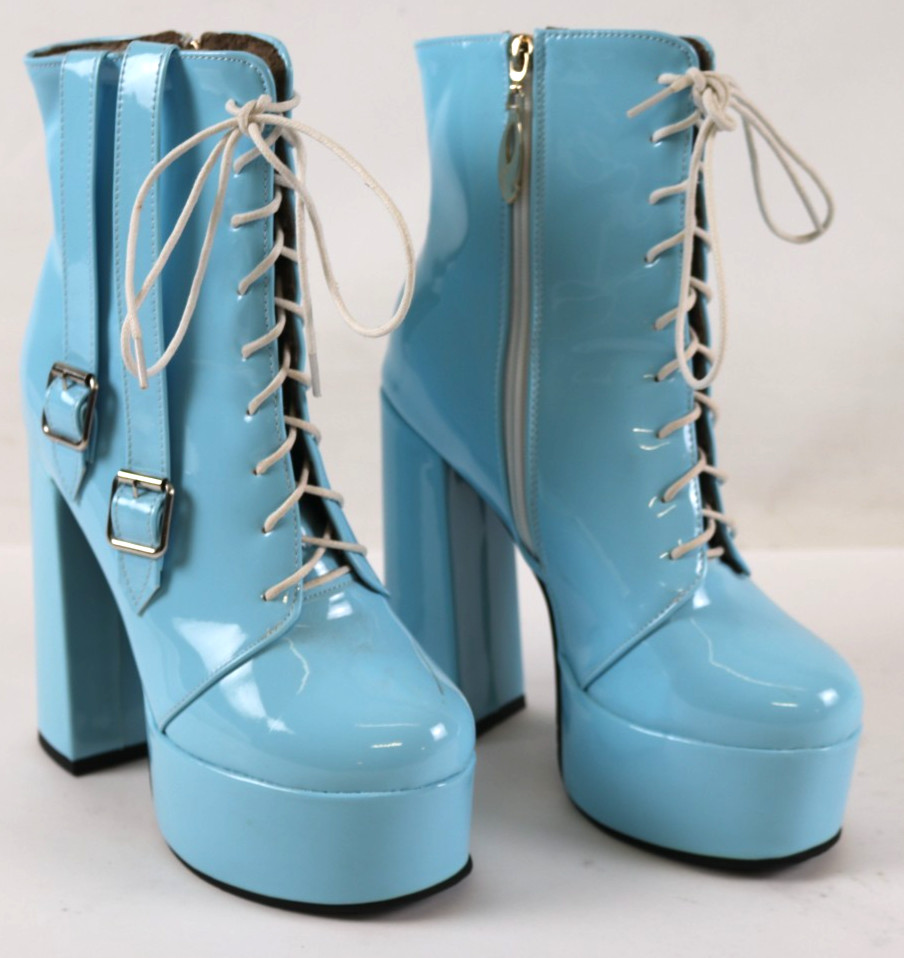 Women’s Pu Synthetic Platform Boots Autumn Boots LaceUp Side Zipper Short Boots