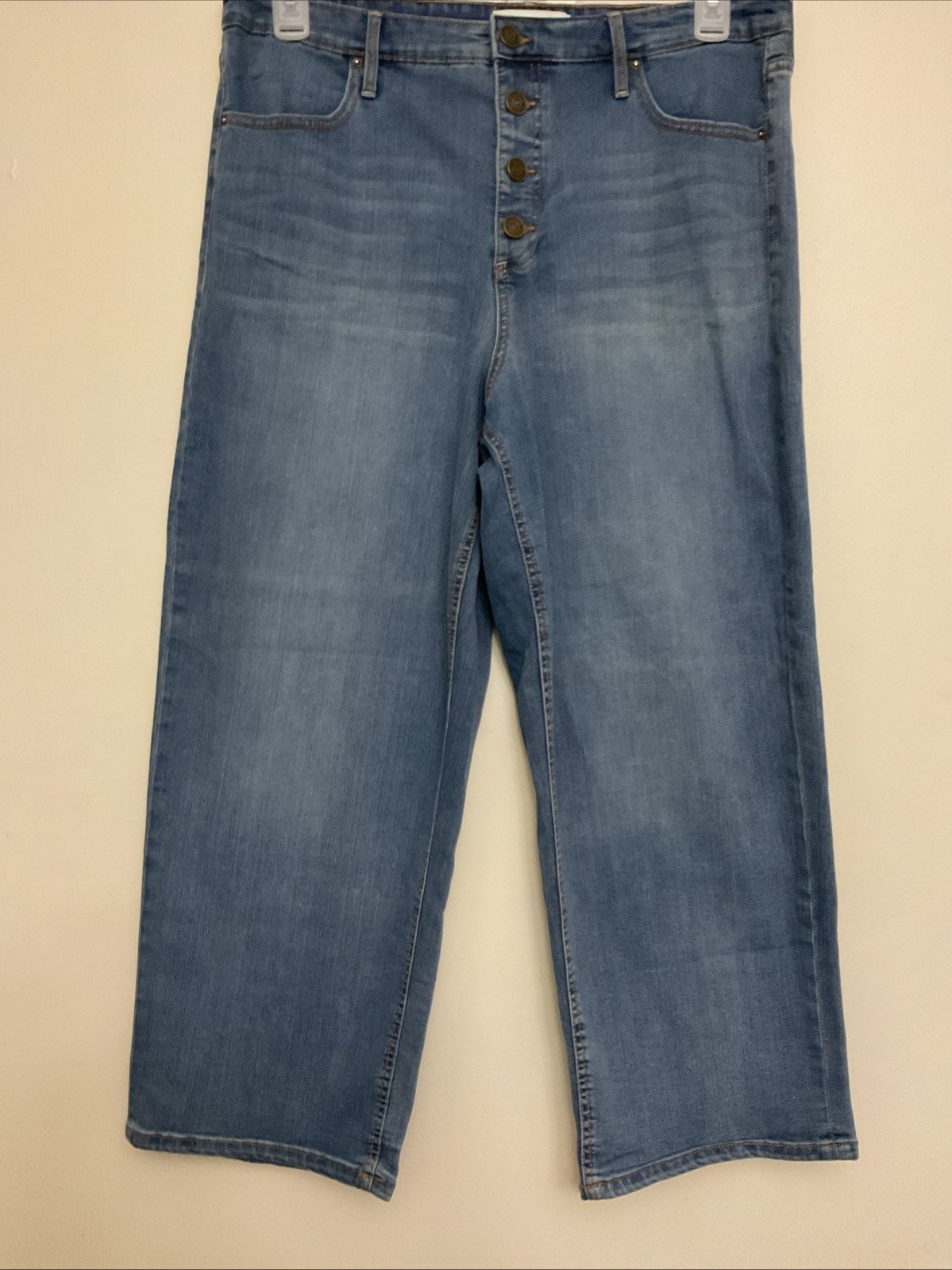 Skinnygirl Women’s Light Blue Wide Leg Crop HighRise Stretch Denim Jeans 32/14