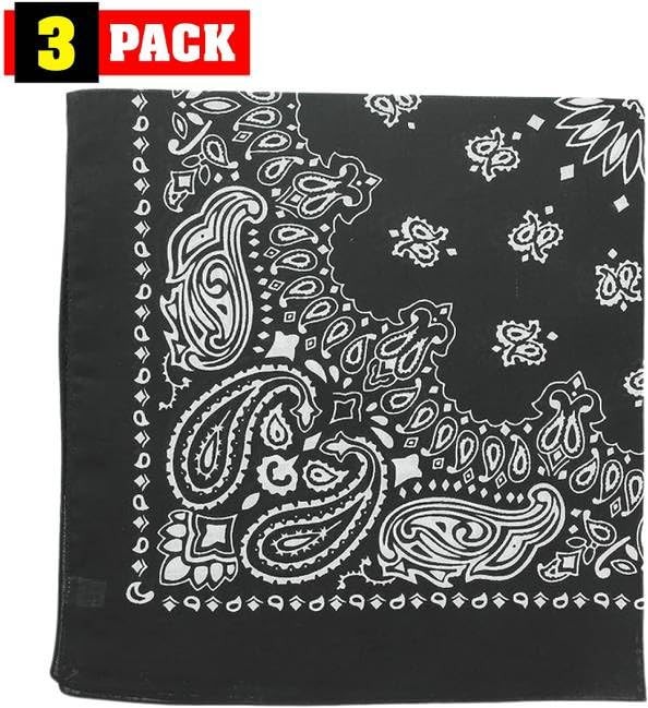 Trainmen Paisley Bandanas Head Scarf Do-rag 100% Cotton Bandanna 22″ x 22″ 3Pack