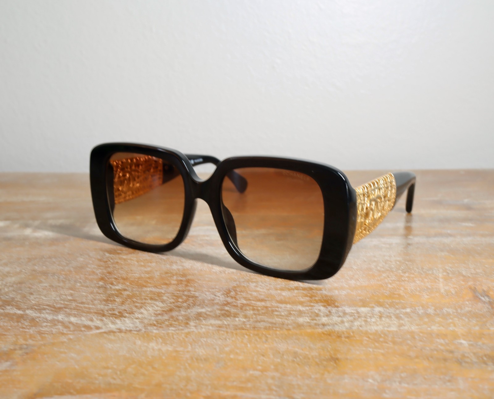 CHANEL CH5532 Urban Vintage Square Sunglasses 54mm Black/Brown Polarized Lens