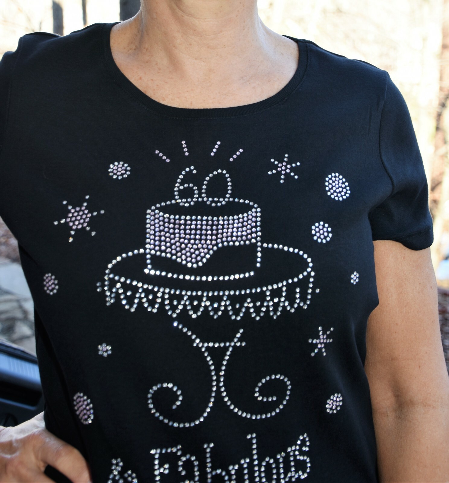 60th birthday rhinestone bling shirt size M 60 and Fabulous Birthday Cake