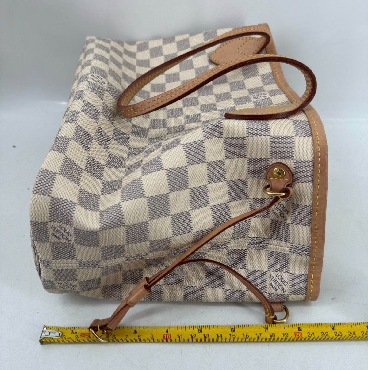 Louis Vuitton Neverfull Tote PM White Canvas Tote Damier Azur Authentic