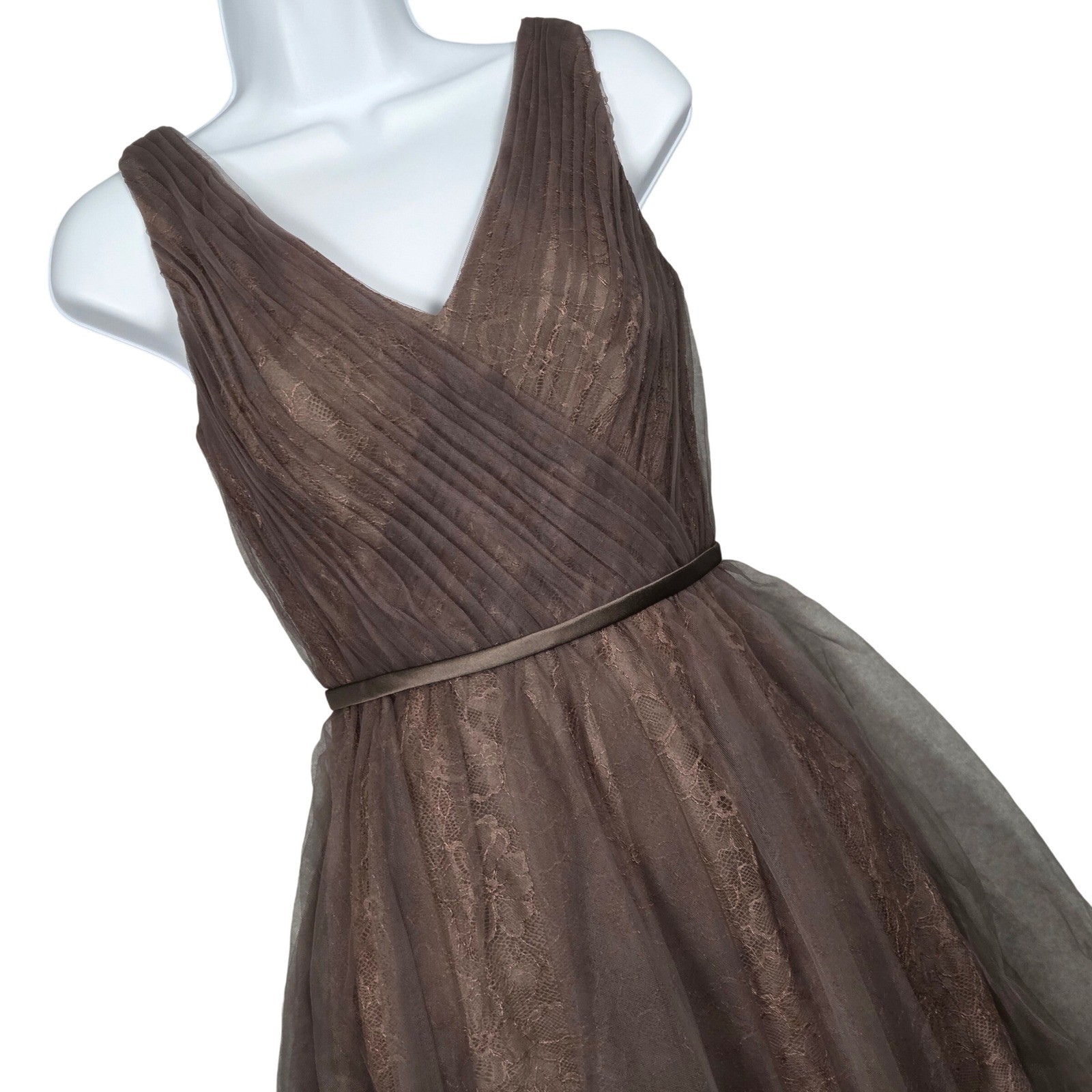 White Vera Wang Women 6 Cocktail Tulle Lace Dress Charcoal Gray Above Knee