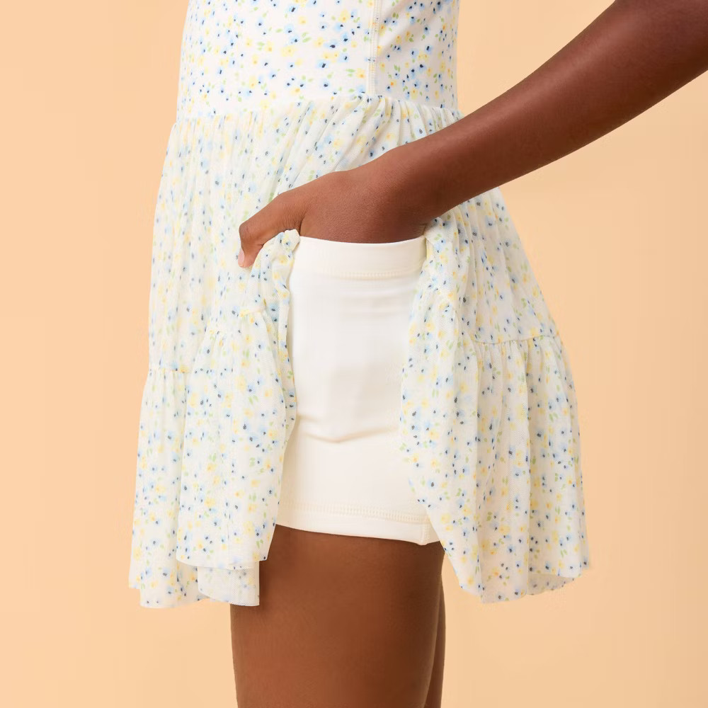 Blogilates Girls’ Mommy & Me Ballerina Ruffle Dress – White Floral Print