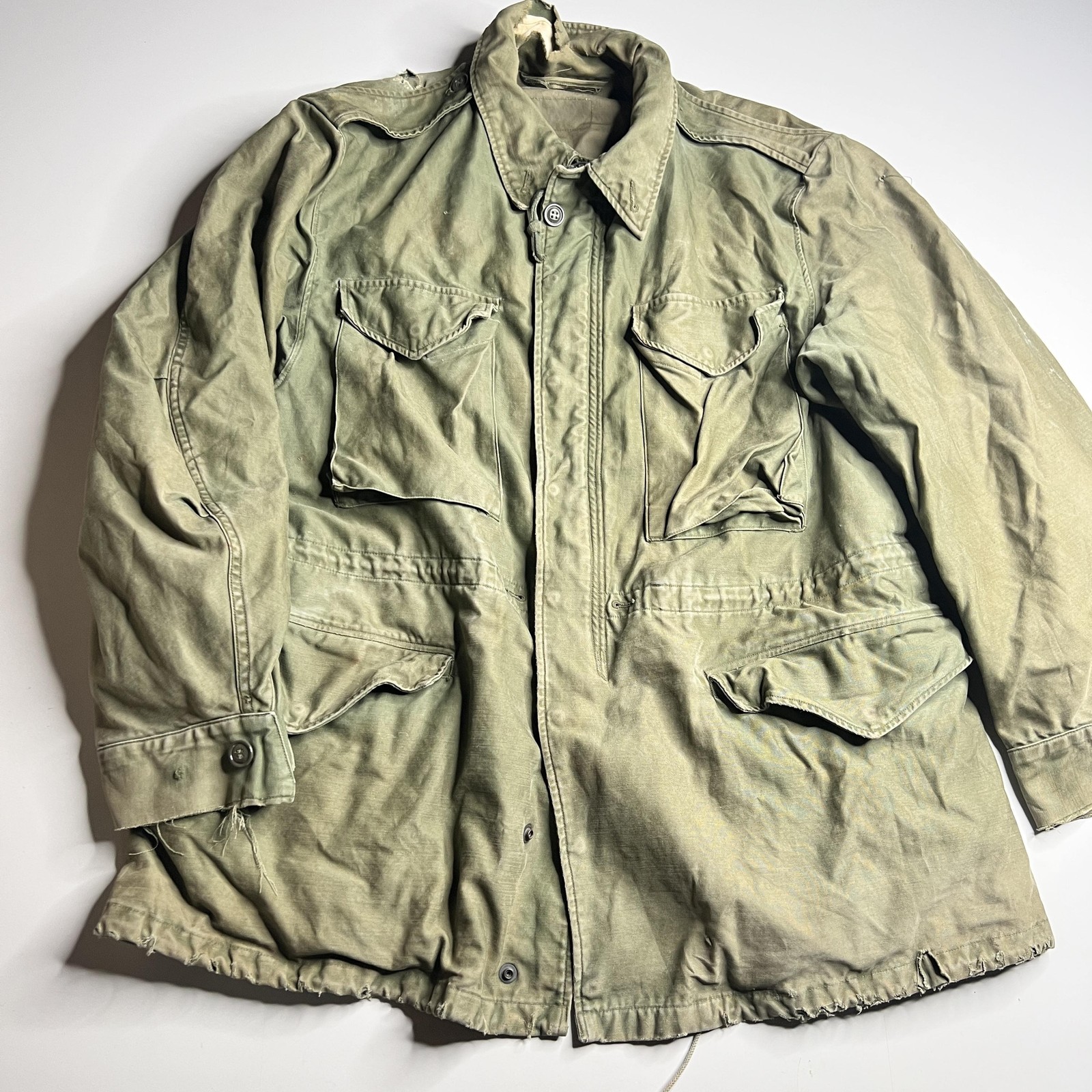 70s Vintage Military Field Jacket Mens Large Green Wind Resistant OG-107 USA