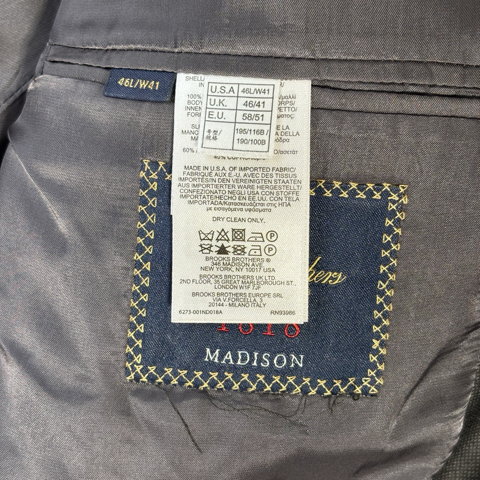 Brooks Brothers 1818 Madison Blazer 46L W41 Gray Vitale Barberis Wool USA Made