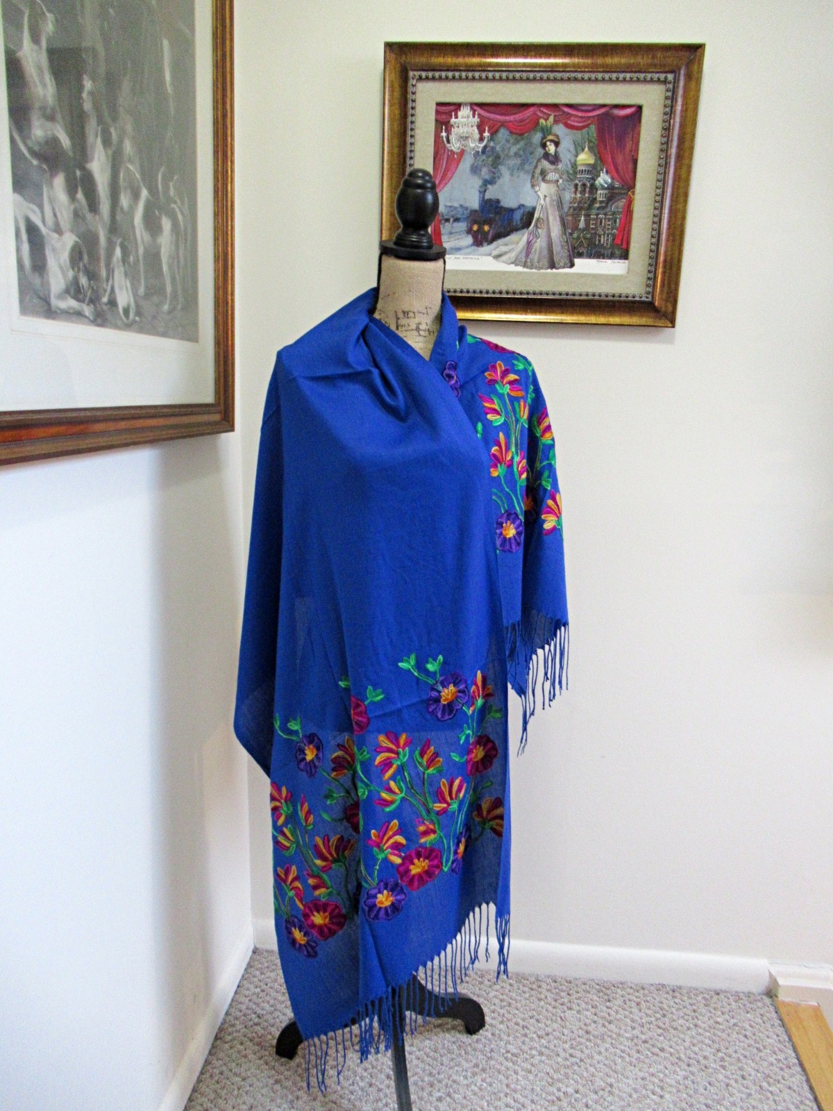 MEXICAN EMBROIDERED SOFT FRINGED SHAWL REBOZO WRAP 76 X 28 – MADE in MEXICO