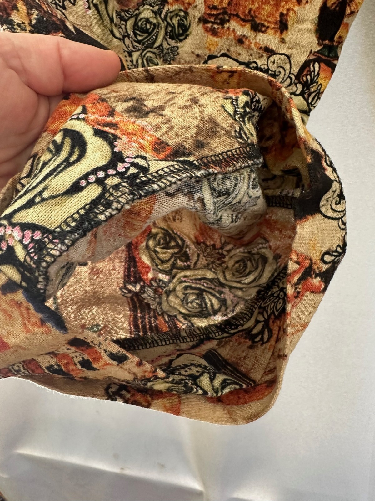 Women’s Egyptian Rose Print Capri Pants Pockets Cotton Blend Boho Pull On